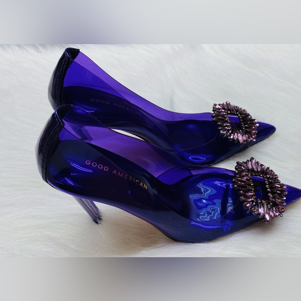 Good American Elegant Cinderella Purple Clear Pump Heels Size 7.5 New in box - Picture 8 of 9